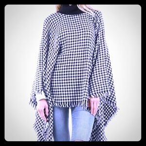 Black and White Houndstooth Poncho